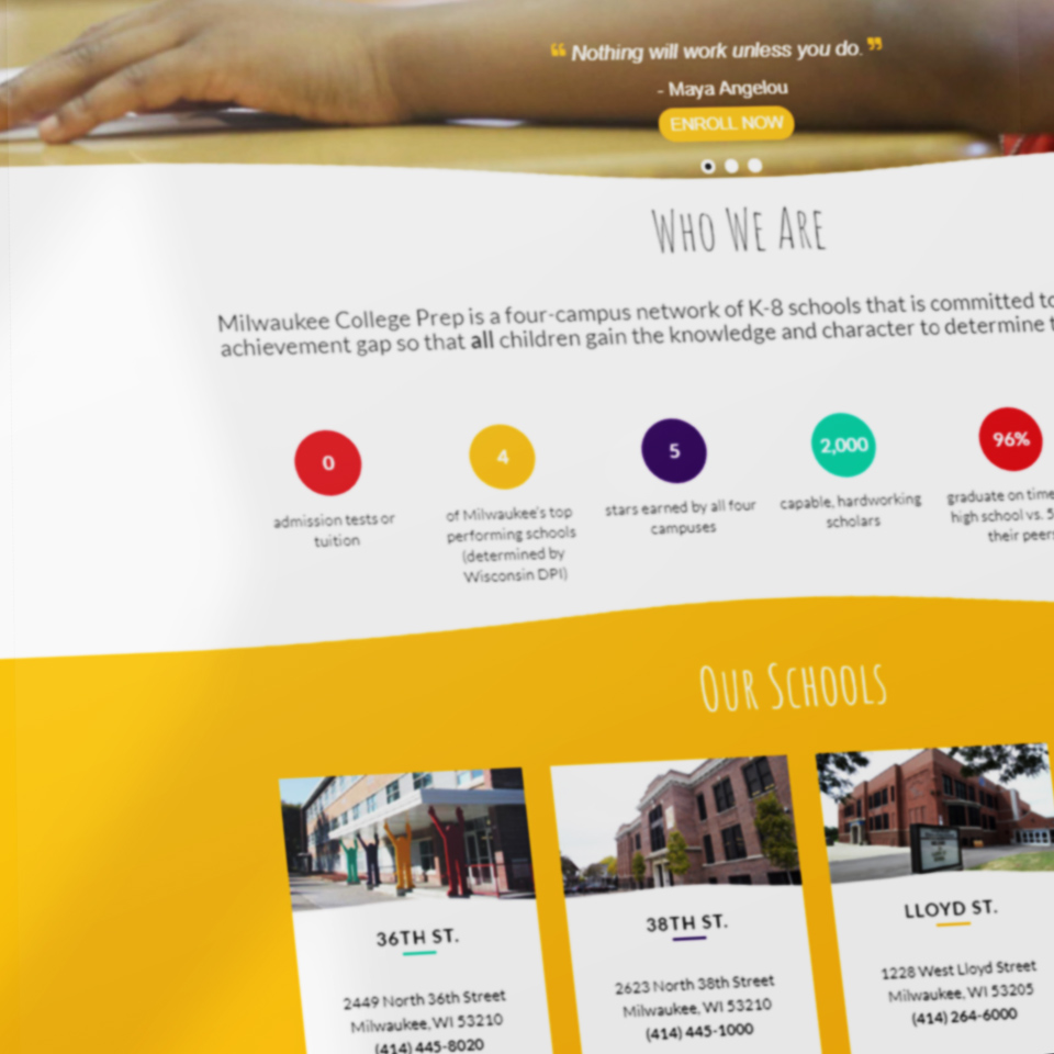Website design for Milwaukee College Prep School