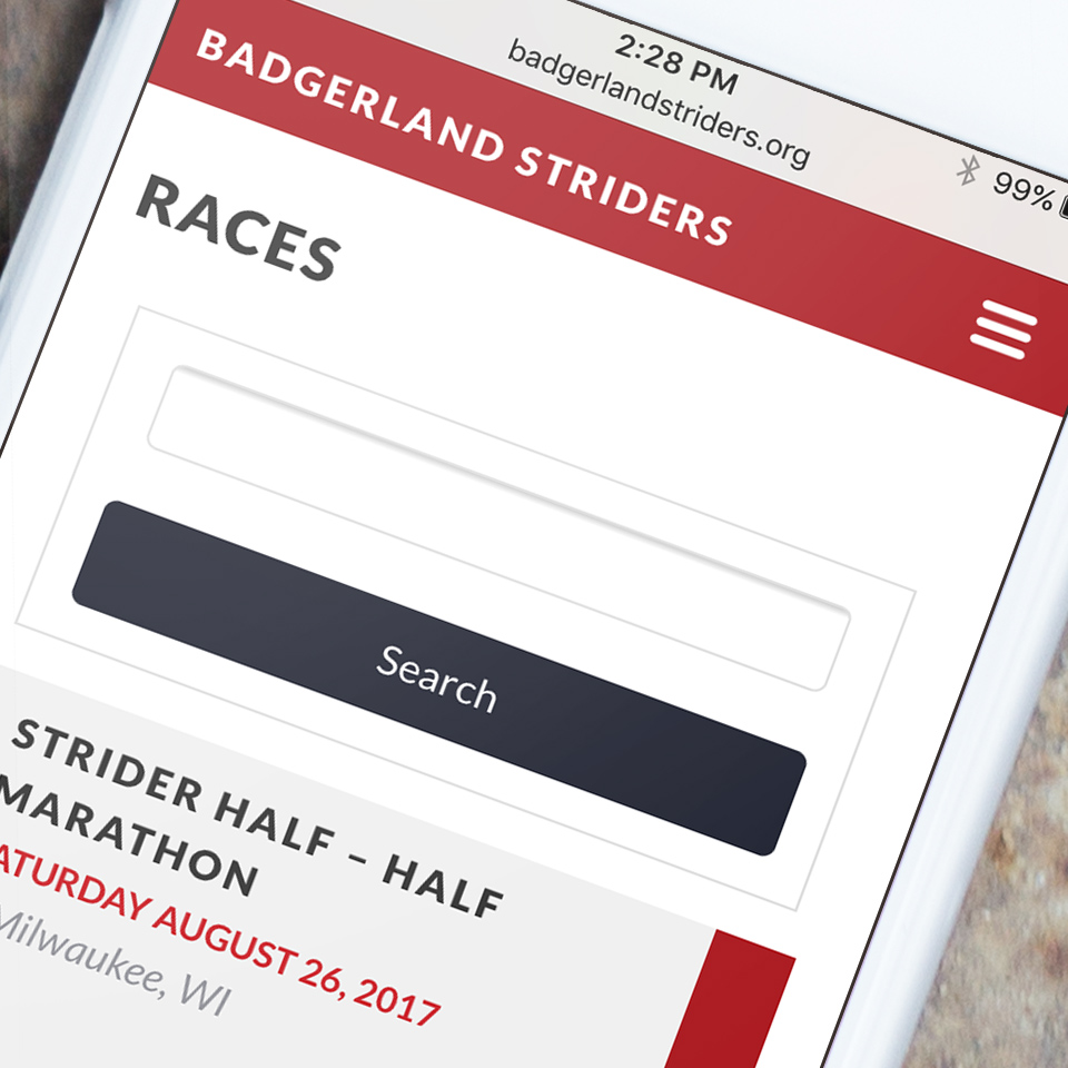 Website design for Badgerland Striders