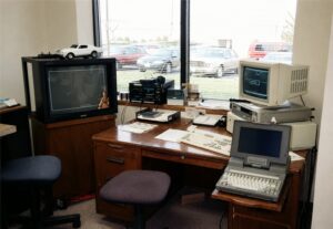 Early Lanex office with vintage computer systems and technology showcasing the company's beginnings.